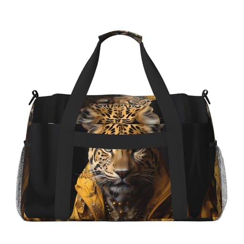 Leopard in a leather jacket Print Large Hand Travel Bag, Waterproof Tote Handbag for Women, Duffel Bag Sport Gym for Men2