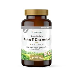 NaturVet Senior Wellness Aches & Discomfort Plus Glucosamine for Dogs, 60 ct Time Release, Chewable Tablets, Made in USA