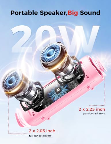 Image of BolaButty Bluetooth Speaker, IPX5 Waterproof Speaker with HD Sound, Up to 20H Playtime, TWS Pairing, BT5.3, Portable Wireless for Home /Party /Outdoor /Beach, Electronic Gadgets, Birthday Gift (Pink)