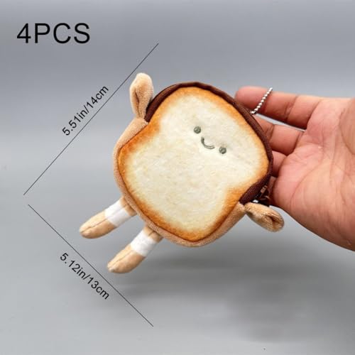4pcs Plush Coin Purse Cartoon Bread Coin Pouch Bag Children Earphone Bag Wallet Key Holder Bag Bag Pendant for Small Items2