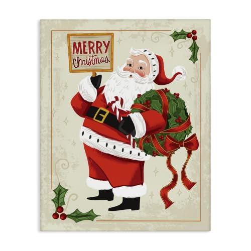 Vintage Santa Christmas Plaid, 24 x 30 Inch Canvas Wall Art