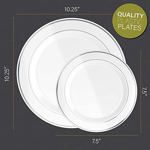60Pcs Plastic Party Plates White Silver Rim, 30 Premium Heavy Duty 10.25 Inch Dinner Plates and 30 Disposable 7.5 Inch Dessert Appetizer Elegant Fancy Heavy Duty Wedding Plates by Jodoniz - Image 2