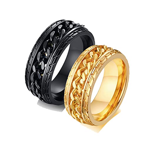Bague Unisexe Large 8mm Acier Inoxydable, Bagues 2PCS Fantaisie Motif Chaîne Homme Femme