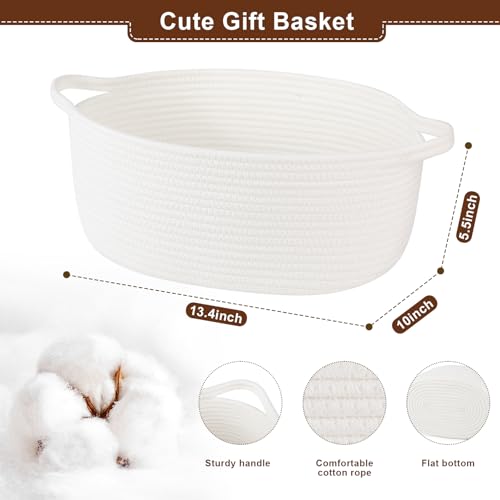 Image of OIAHOMY Gift Basket with Handle, 15.4 inchx 11.4 inchx 6.7 inch Woven Basket with Gift Bag, Ribbon and Wrap Tissue Paper, Nursery Bins Empty to Fill with Towels, Baby, Pet Toy Organizer - White