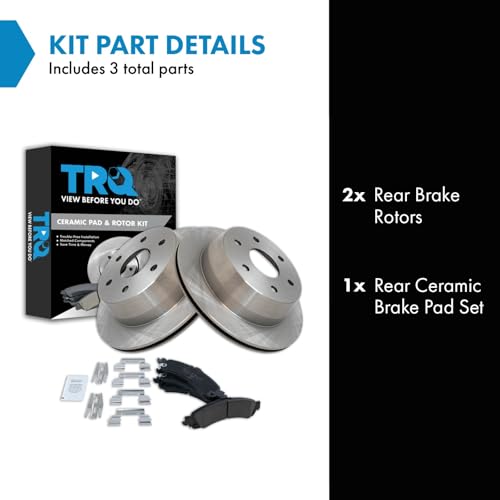 Image of TRQ Rear Brake Pad and Rotor Set Ceramic Compatible with 2000-2001 Chevrolet Suburban 1500 GMC Yukon XL 1500 2003 Sierra 1500