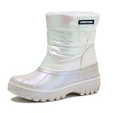 Lands' End Flurry Waterproof Winter Kids Snow Boots for Girls, Boys, Toddler - Iridescent, 2 Little Kid