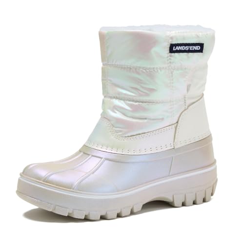 Lands’ End Flurry Waterproof Fleece Winter Kids Snow Boots for Girls, Boys, Toddler – Iridescent, 13 Little Kid