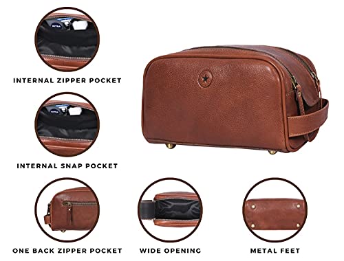 10" Premium Leather Toiletry Travel Pouch With Waterproof Lining | King-Size Handcrafted Vintage Dopp Kit By Aaron Leather Goods (Chocolate)