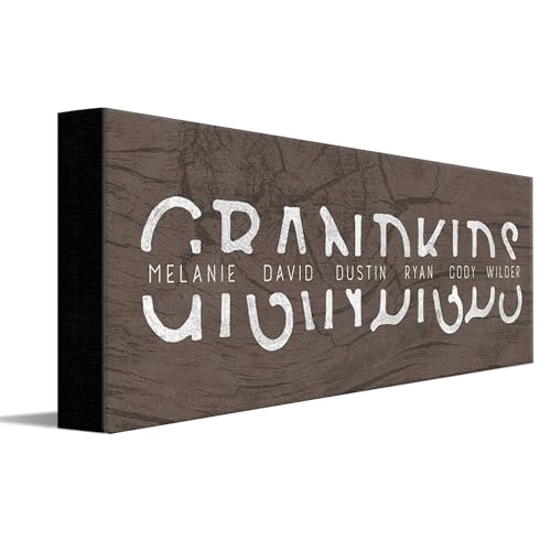 Grandkids - Personalized Art Gift for Grandparents (Rustic Woodgrain, 6.5"x18" Block Mount)