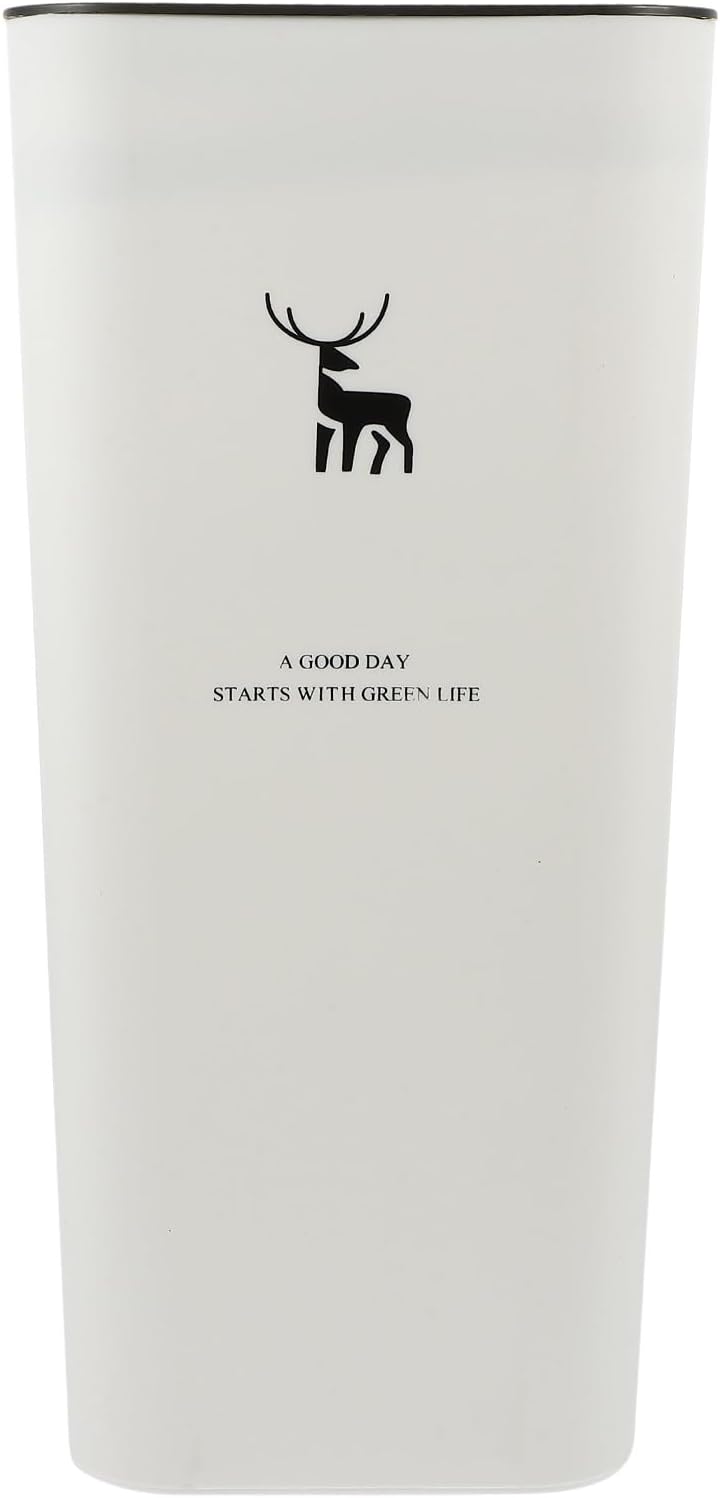 Narrow Trash Can with Press Lid 10L White Plastic Multi-Function Waste Storage Bucket for Bathroom Kitchen Small Space