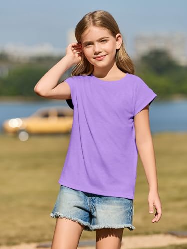 Image of Haloumoning Girls Cap Sleeve T Shirts Kids Summer Crewneck Solid Tops Tees 5-14 Years