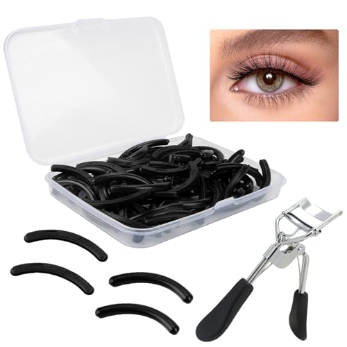 RAQEHO 80pcs Eyelash Curler Refills - Black Rubber Eye Lash Curler Silicone Refill Pads Rizador De PestaÃ±As Replacement Pads for Universal Eyelash Curler Eyelashes Accessories with Storage Box