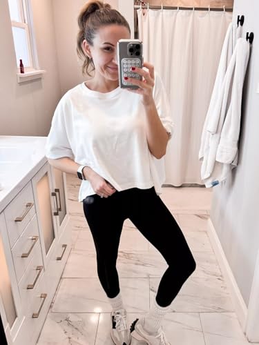 Tankaneo Womens Oversized T-Shirts Cropped Summer Casual Short Sleeve Loose Fit Tee Tops4