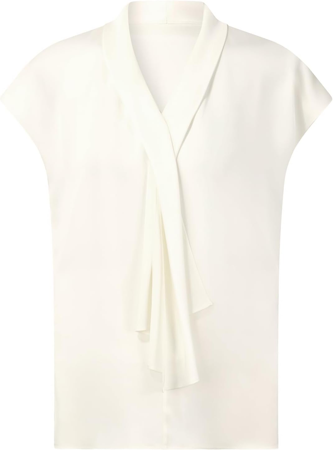 GOELIA Women's 22MM Mulberry Silk Tie Neck Blouse Summer Cap Sleeve Elegant Satin Silk Tops Business Casual Office Outfits