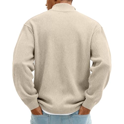 OAZKXCN Sweatshirts For Men Long Sleeve Waffle Shirts Quarter Zip Loose Pullover Tops Lightweight Trendy Sweatshirts Khaki XL