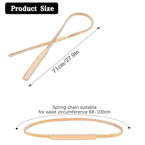 2PCS Women Skinny Metal Chain Waist Belt Fashion Dress Belts, Metal Stretch Waist Skinny Belt Waistband for skirts(Gold, Silver)4