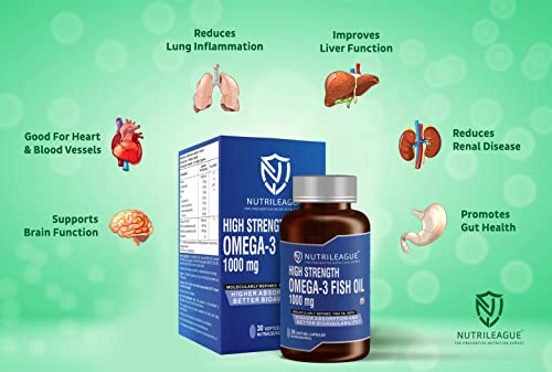 Image of High Strength Omega - 3 Fish Oil 1000 mg | 2X EPA:DHA | Omega - 3 Fish Oil 1000 mg | Softgel Capsules | Good for Heart Health & Brain Function | Nonveg (Pack Of 1)