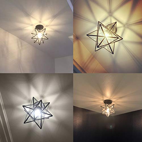 Image of Industrial Black Copper Moravian Star Ceiling Light Clear Glass | 12-inch Ceiling Mount Light, 1-Light Fixture for Living Room Bedroom Kitchen Hallway