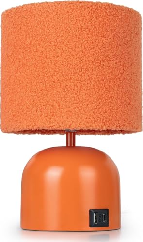EOEYYOYB Lampada da Comodino，Lampada da Tavolo Aggiornata con Porte USB C+A,Paralume in Panno di Cotone,Lampada da Tavolo per Camera da Letto Soggiorno Ufficio(Lampadina Inclusa)，Arancia