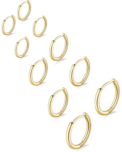 Gokeey Kleine goldfarbene und silberne Creolen für Damen und Herren hypoallergene 316L chirurgische Edelstahl-Ohrringe für empfindliche Ohren niedliches Knorpel-Helix-Ohrring-Set für mehrere