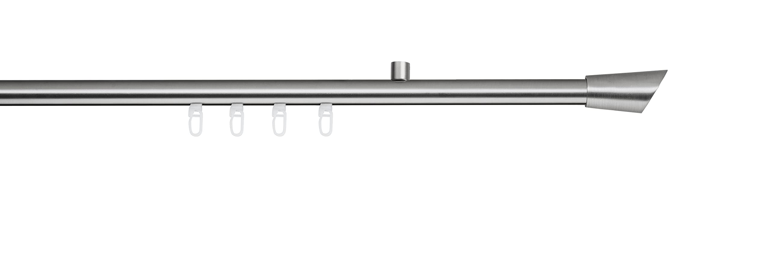 Gardinenstange auf Maß Innenlauf 20mm Rag 1-lauf Vorhangstange Deckenträger 1,5cm Stilgarnitur mit Gleiter für Vorhänge Edelstahl-Optik 200cm