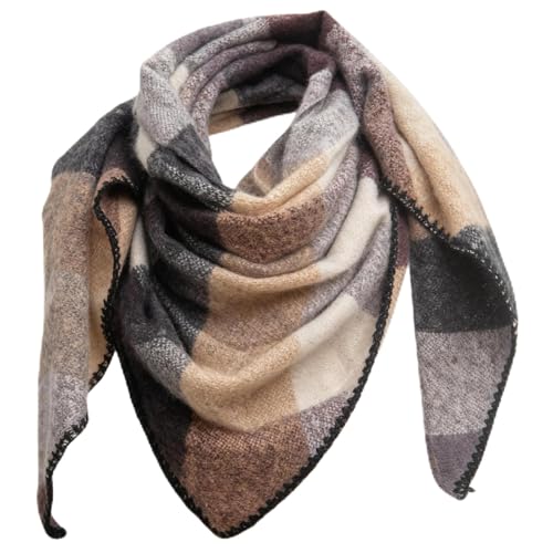 Lykofudi Damen Schal, Übergroß Web Dreieck Winterschal mit buntem Karo Muster, Warmer und weicher Dreieckstuch Kariert, Leichter Strickschal, Halstuch für Frauen und...