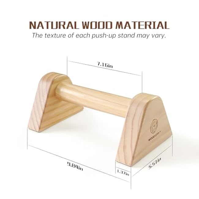 WOOD CITY 2 PCS Wood Push Up Bars Stands with Non-Slip Base, Supports Aerobics and Upper Body Strength Training for Men and Women, Joint-friendly Beech Wood Home Fitness Equipment