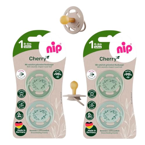 nip® Öko-Schnuller Schnuller CHERRY® Green Gr.1 ab Geburt, 4-pack boys, made in Germany