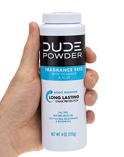 DUDE Body Powder, Fragrance Free 4 Ounce Bottle Natural Deodorizers With Chamomile & Aloe, Talc Free Formula, Corn-Starch Based Daily Post-Shower Deodorizing Powder for Men