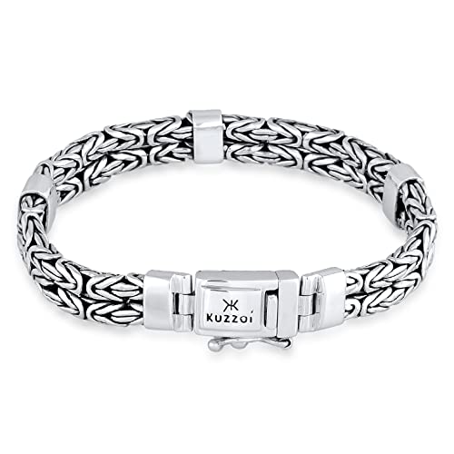 Kuzzoi 0206460421 Bracelet pour homme en argent sterling 925 massif fait à la main Bracelet à maillons pour homme, largeur 8 mm, 0206460421, 21 centimeters, Argent sterling