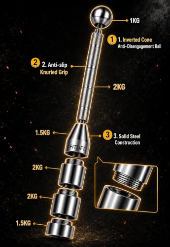 Image of Adjustable Steel Clubbell 4.5-10 KG (6-in-1), Indian Club for Strength Training, Shoulder Mobility, Grip Strength, Full Body Workout, Non-Slip Knurled Handle