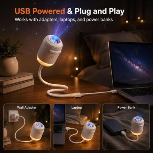 Image of 2-in-1 Galaxy Projector Night Light with 3 Sliding Projection Films, USB Starry Sky Lamp, Adjustable Brightness 360 Rotating Design and USB Power for Car and Bedroom Decoration for Adults and Kids