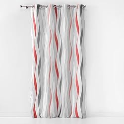 Cortinas Modernas Para Salon Amazon Douceur d'Intérieur ONDULYS Cortina con Ojales, Poliéster, Blanco/Rojo, 140 x 260 CM