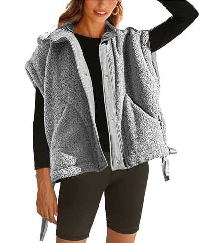OPCAKM Women's Fuzzy Fleece Vest Sleeveless Sherpa Jacket(Grey-S)