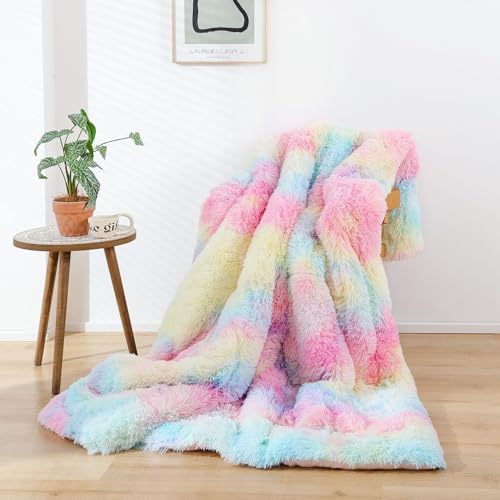 Smoofy Fluffy Twin Comforter Set, Faux Fur Comforter Set, Luxury Fuzzy Twin Bedding Set, Soft Shaggy Bed Set for All Season, 2 Pieces - 1 Comforter & 1 Pillowcase, Tie-Dye Pink