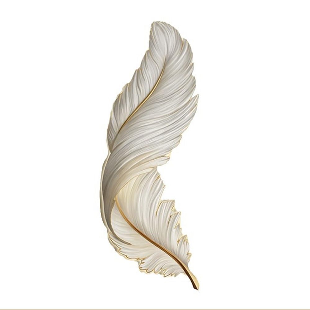 FEITENGDA Modern Creative Feather Shaped Wall Sconce Nordic White Crystal Porcelain Wall Lamp Interior Dimmable Wall Art Decor Light Fixture for Bedroom Living Room Hallway