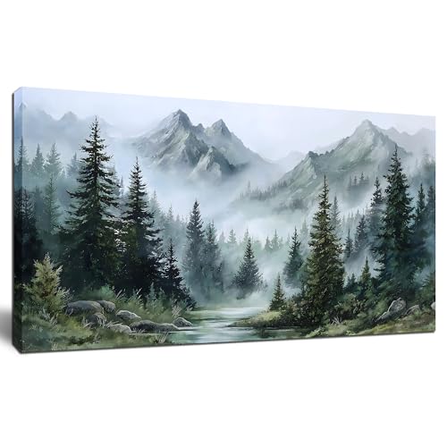 Tarfupth Large Misty Forest Wall Art for Living Room Green
