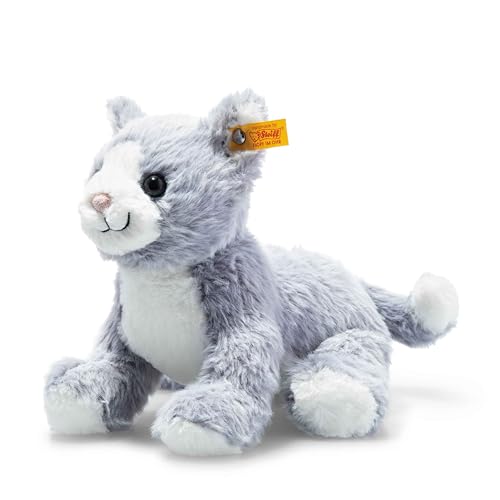 Steiff Cassie Katze eisblau-Weiss 26 cm, Soft Cuddly Friends, Kuscheltier-Katze, Stofftier aus kuschelweichem Plüsch, zum Kuscheln und Spielen, Hellblau