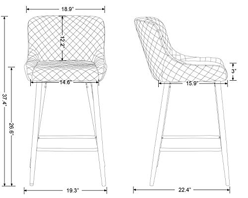 Guyou Retro Stools Diamond Tufted 26.6\" Counter Hight Stool Set of 2, Velvet Upholstered Arm Chair Dning Chair with High Steel Legs Kitchen Pub,Grey