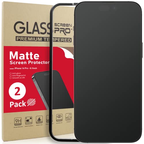 Ambison [2 Pack Matte Glass Screen Protector Designed for iPhone 14 Pro Dynamic Island Compatible/Install Frame/Bubble Free/Anti-Glare 9H Tempered Glass Clear for iPhone 14 Pro 2022 6.1inch
