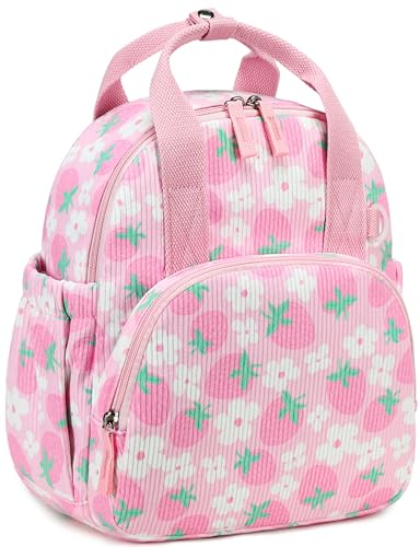 Image of Bluboon Toddler Backpack for Girls Boys 2-4 Cute 12 inch Preschool Kindergarten Backpacks Kids Daycare Bags School Travel (Pink Strawberry Flower - Pink, Age 2-4 (12 inch H not Fit A4 Folder))