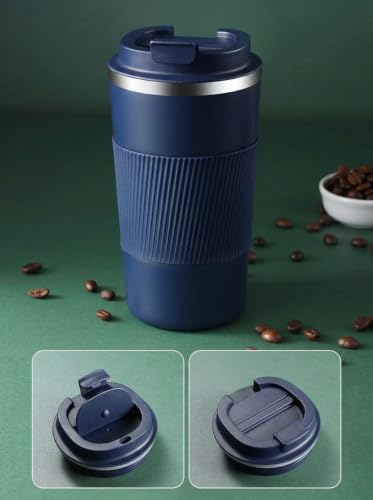 Image of Aeon Travel Mug, Insulated Coffee Cup with Leakproof Lid,Vacuum Insulation Stainless Steel Reusable for Hot Cold Coffee, Non-Slip Protective Cover (Blue)