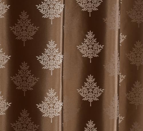 Image of Semi Room Darkening Curtains, Coffee, Tree Print, 4x9 ft, Set of 2