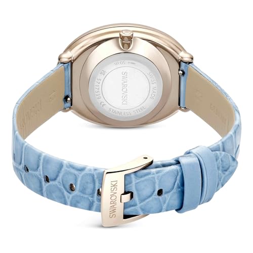 Swarovski Imber Oval Leather Strap, PVD Champagne Gold, Light Blue