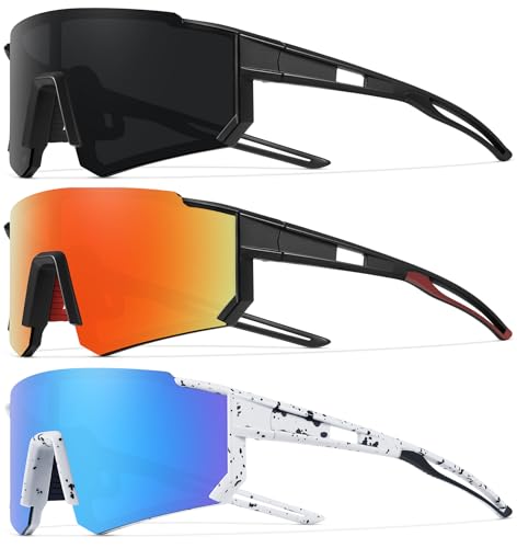 3 Pack Youth Baseball Sunglasses (Black, Red, Blue)