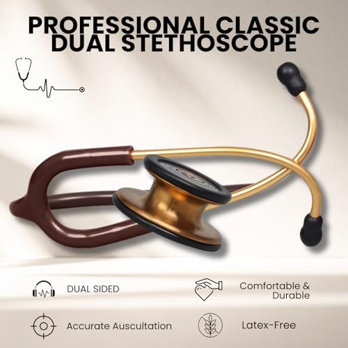 Image of MaiWieel-Classic Monitoring Stethoscope Professional Dual Head Chocolate Stethoscopes For,Nurse,Doctor,Vet ,Home Medical ,EMT,Double-Sided Stainless Chestpiece,Flexible Tubing & Soft Sealing Eartips (Copper-Chocolate)