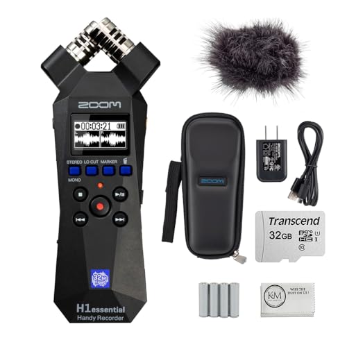 Image of Zoom H1essential 2-Track 32-Bit Float Portable Audio Recorder Bundled with APH-1e Accessory Pack + 32GB Micro-SD Card + AAA Batteries + Cleaning Cloth (5 Items)