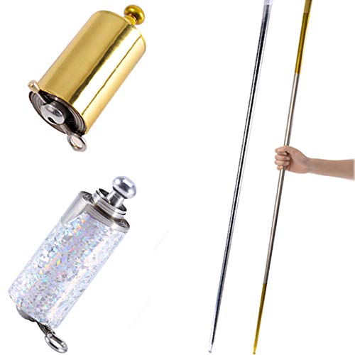 2 Pcs Magic Pocket Staff, Portable Retractable Collapsible Metal Appearing Cane for Professional Magician Stage Staff Magic Tricks Accessories ( Gold, Silver, 43.3Inch )