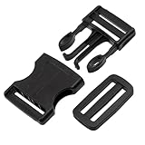 AERZETIX - Kit de 4 Boucles clips d'attache réglable à ouverture rapide + 4 Boucles coulissantes pour sangles, bretelles, créations textiles | passant 40 mm | en plastique de couleur noir