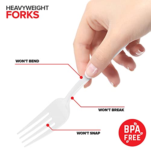 (125-Count) Plastic Forks, Disposable Silverware For Dinner, Heavy Duty Utensils, Heavyweight Party Flatware, Bulk Cutlery In White - Stock Your Home #TOP2
